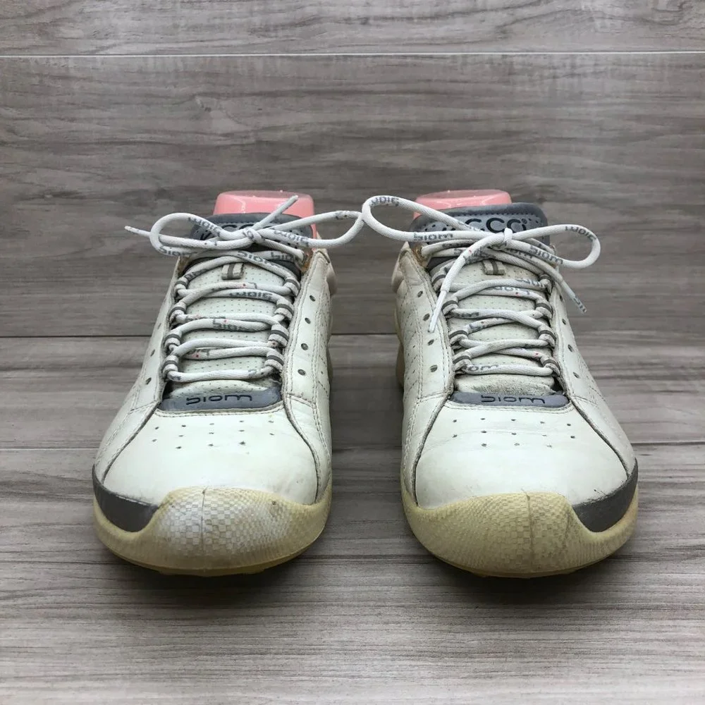 Ecco Golf Shoes Womens EU 39 Biom White Yak Leather Lace Up Spikeless Cleats